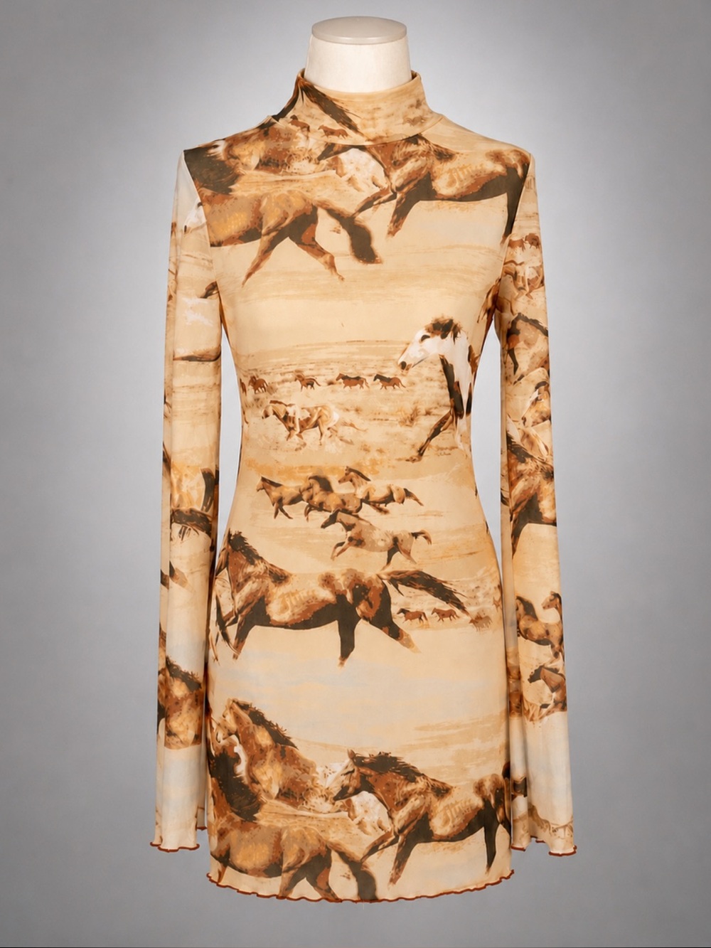 Urban Outfitters Horse Print Mesh Mock Neck Dress – Size M – Western Equestrian